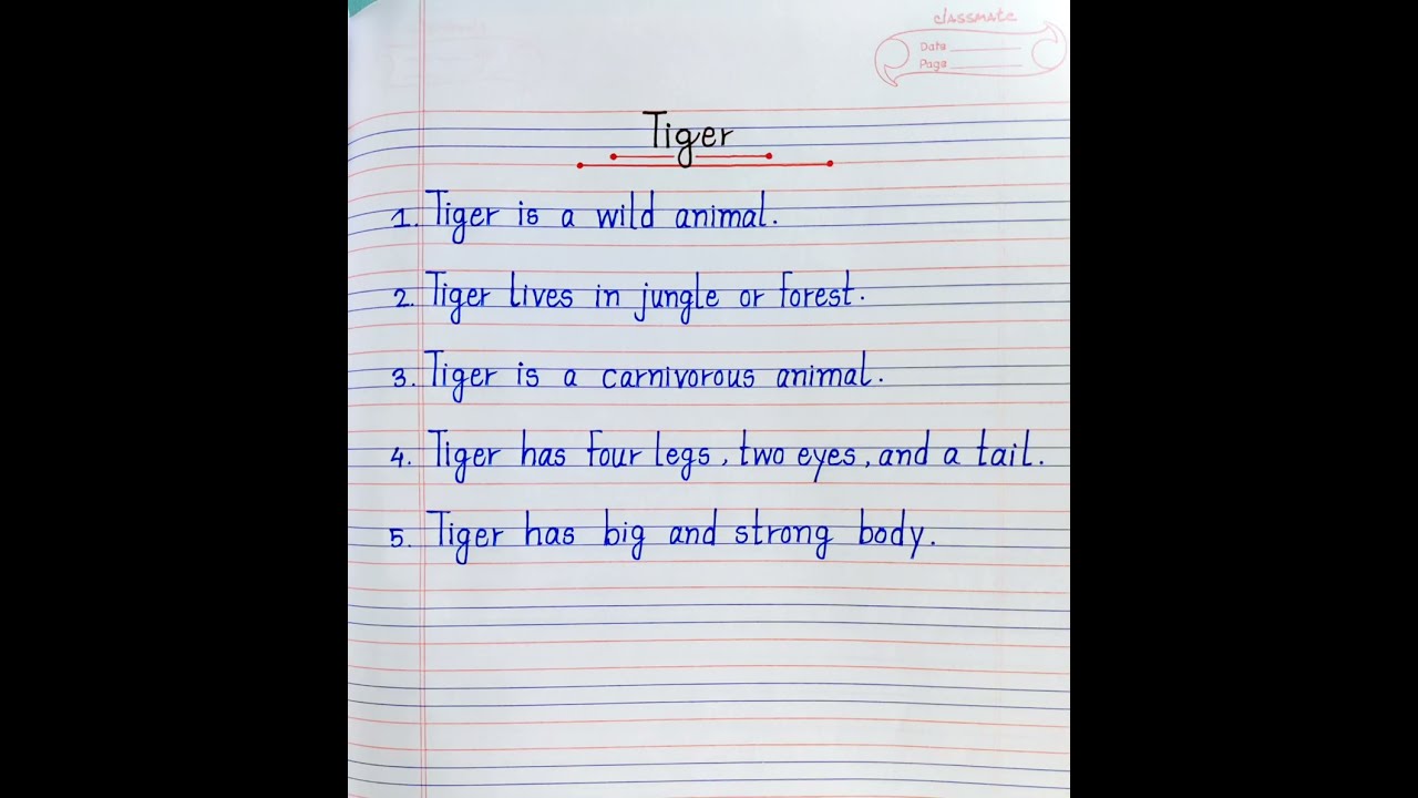 5 Lines Essay On Tiger Easy Sentences About Handwriting 