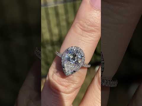 Pear Petite Halo Moissanite Engagement Ring ring video