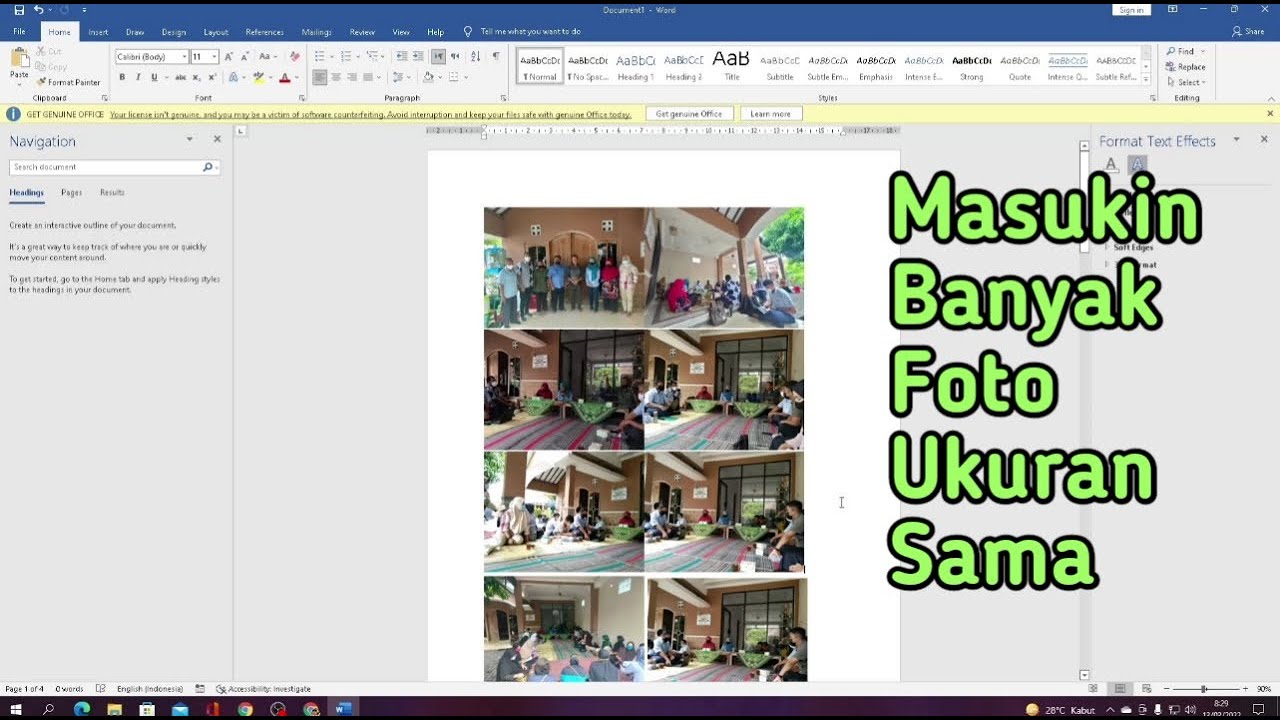 Cara menambahkan banyak foto dengan ukuran sama di word - YouTube