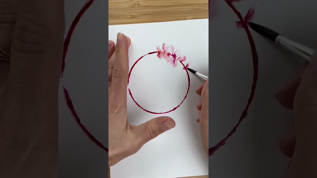 Easiest And Fun Way To Paint Cherry Blossom Wreath With Watercolor Watercolortechnique Hobby Art