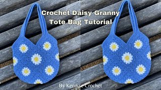 Crochet Daisy Granny Square Tote Bag Tutorial I Kenikse Crochet