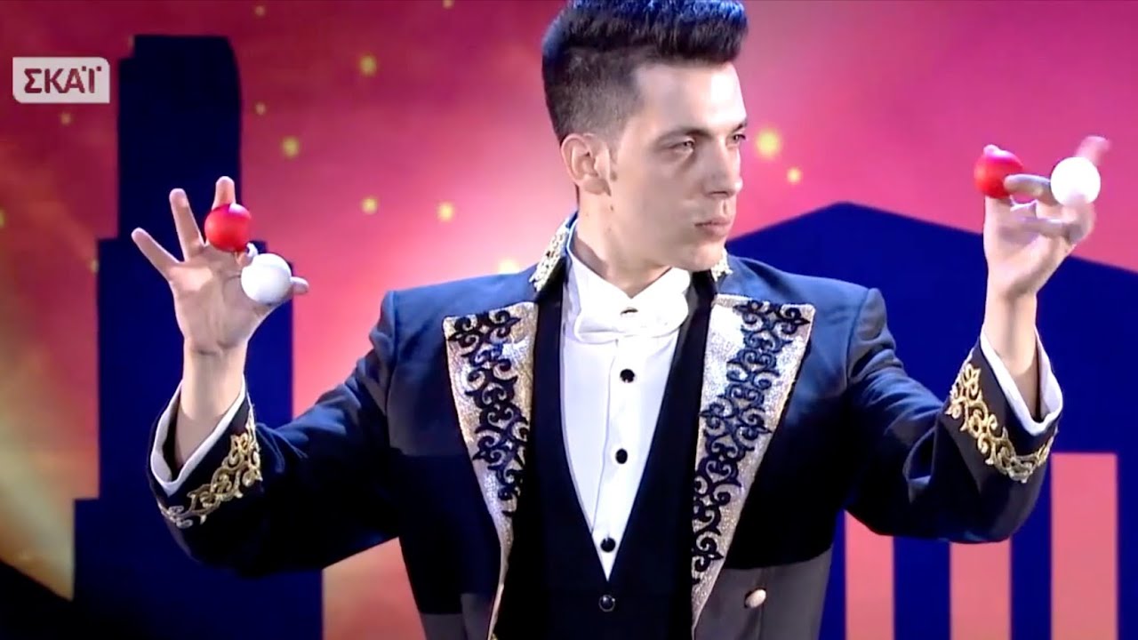Greece got talent magician Vitalio in billiard ball manipulation act