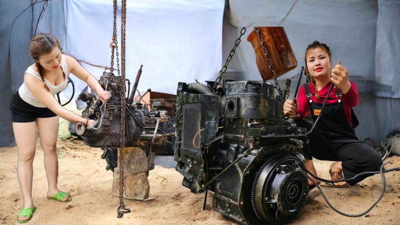 Timelapse :It took the girl 3 days to repair, replace and restore the entire tractor diesel engine