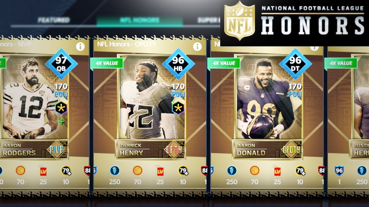 NFL HONOR CARDS! 97 OVERALL AARON RODGERS! 600k PACK OPENING!| MADDEN  MOBILE 21 - YouTube