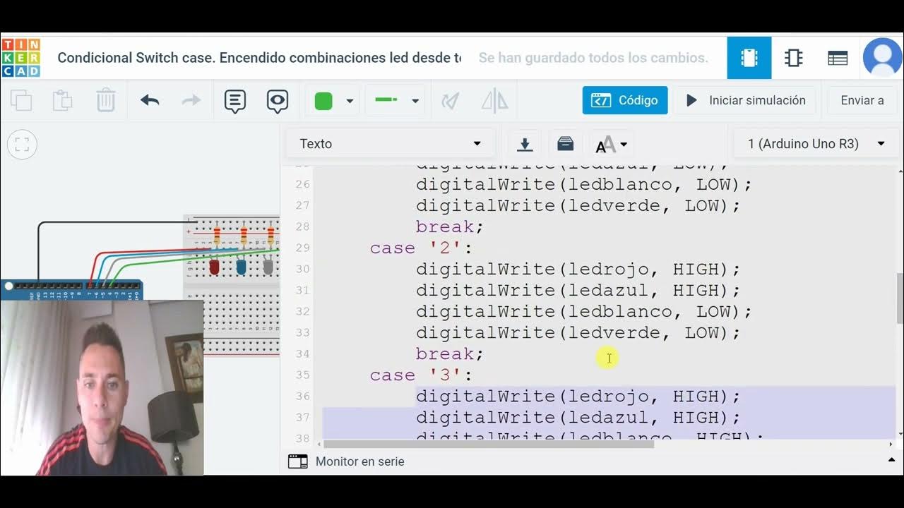 Arduino con tinkercad condicional switch case activar secuencias de