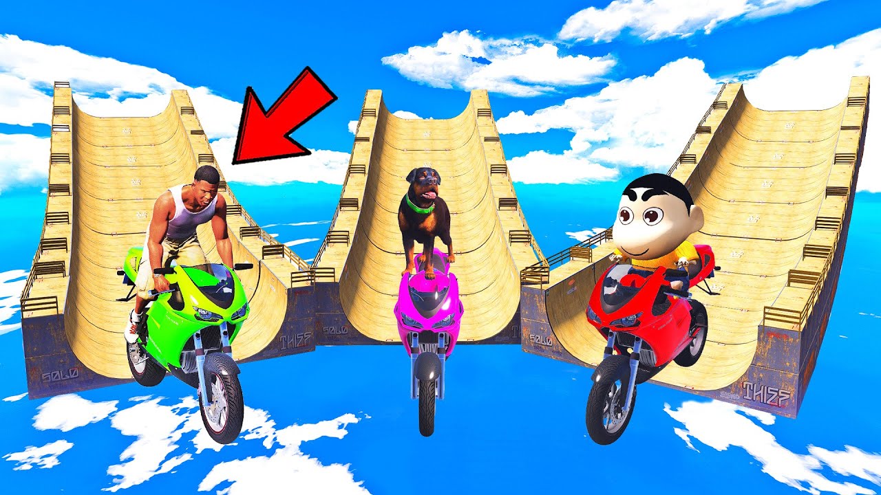 FRANKLIN TRIED IMPOSSIBLE 3 WAY PRIZE MEGA RAMP PARKOUR CHALLENGE BY CARS & BIKES IN GTA 5