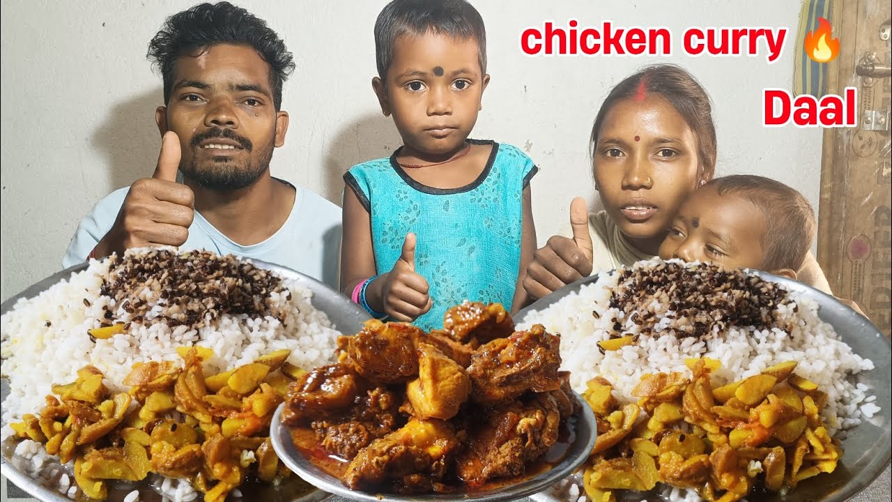 chicken curry, daal bhujiya with rice cooking village style cooking eating | jh eating show