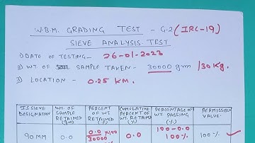 WBM G2 GRADING SIEVE ANALYSIS TEST CALCULATION SHEET