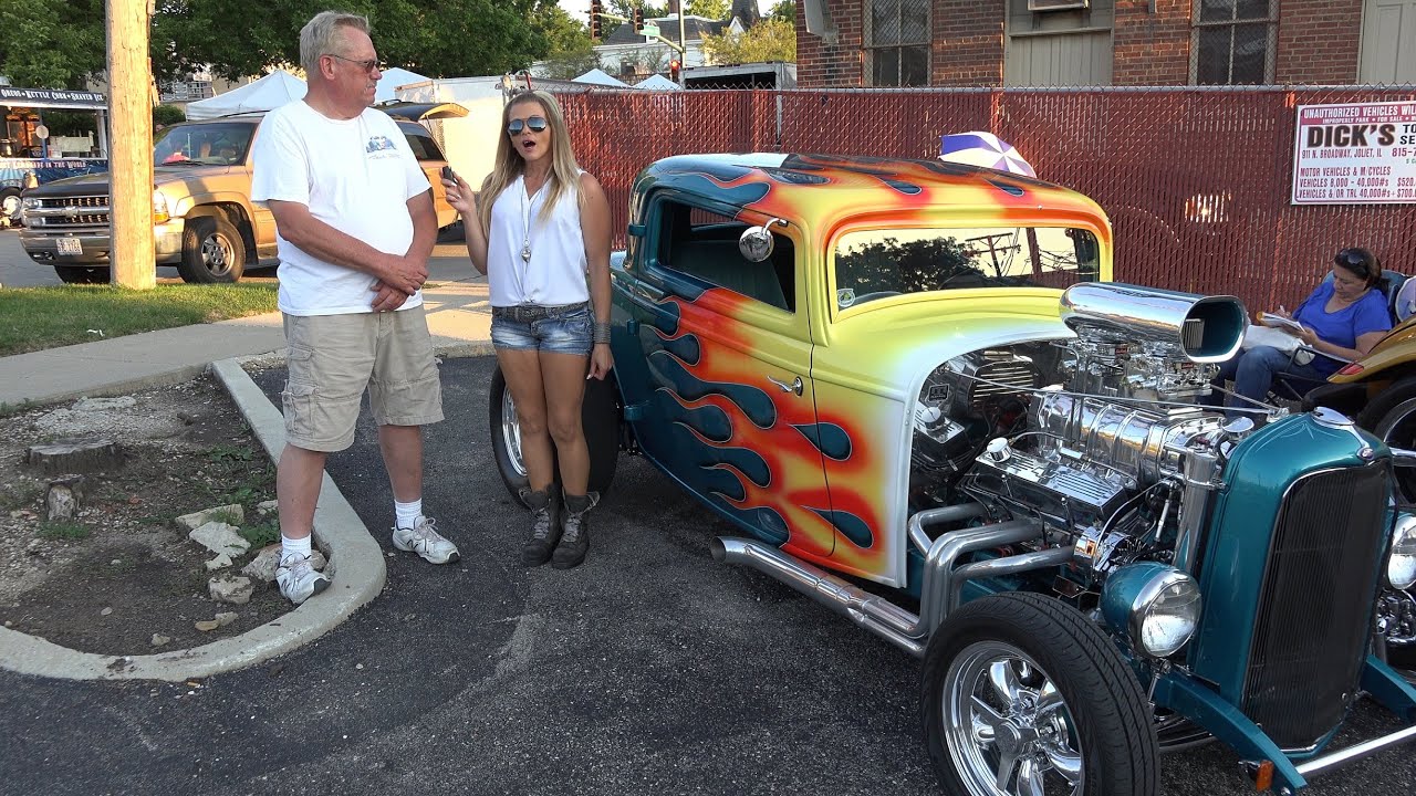 1932 Ford Blower Flames Summer Time Park Music Lockport Car Show
