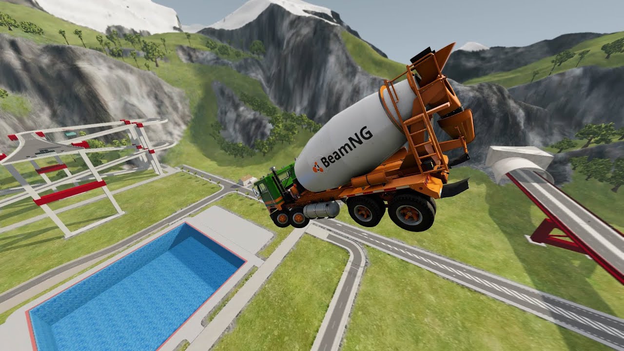 Машина против бассейна: Прыжок с горки | BeamNG Drive
