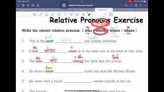 เฉลยแบบฝึกหัด Relative Pronouns