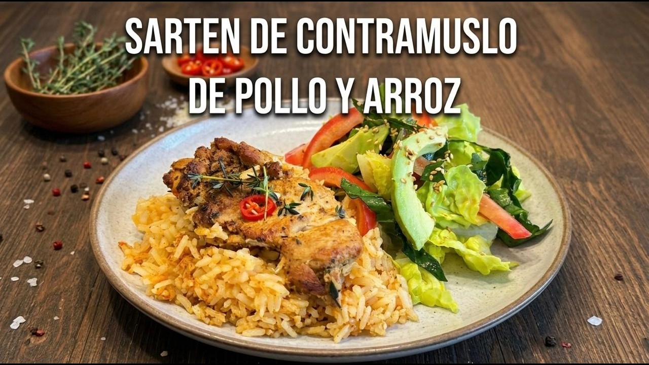 Sarten de contramuslos de pollo con arroz