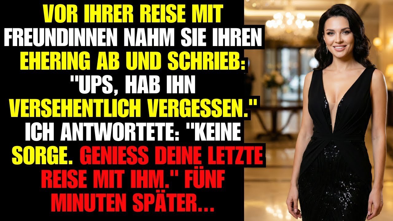 Vor ihrer Reise mit Freundinnen nahm sie ihren Ehering ab und schrieb: 