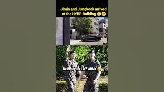 Jimin and Jungkook Have Arrived at HYBE Building 🫡🙌 #jimin #jungkook #fypviralシ #bts