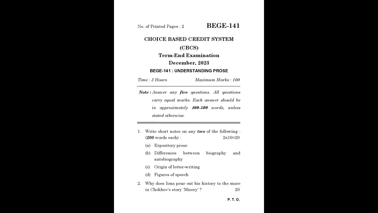 BEGE - 141 December 2023 Question Paper