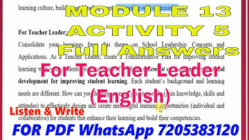 MODULE 13 Activity 5 For Teacher Leader full Answers in English NISHTHA Whatsapp 7205383120