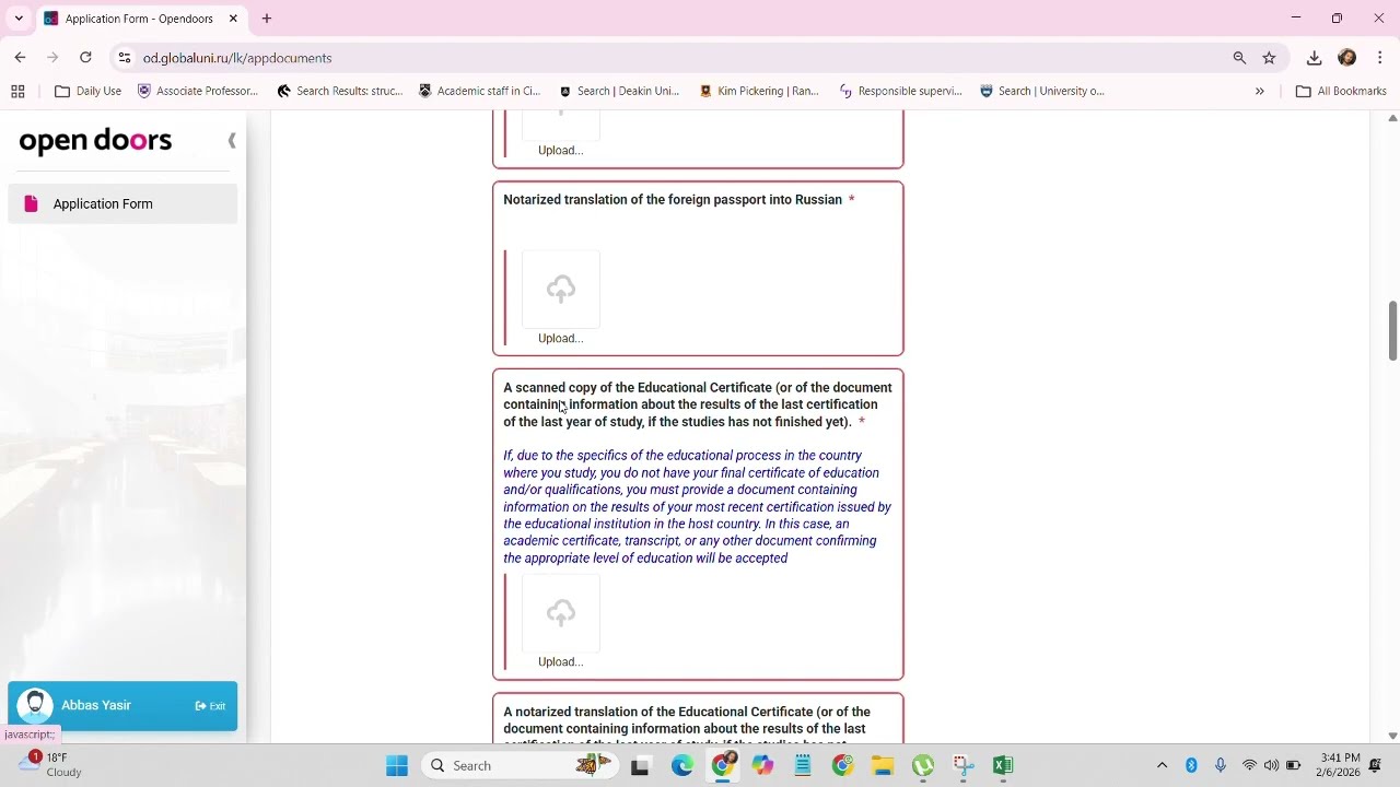 Application Form Part 2. Documents Requirement Open Doors Scholarship 2026