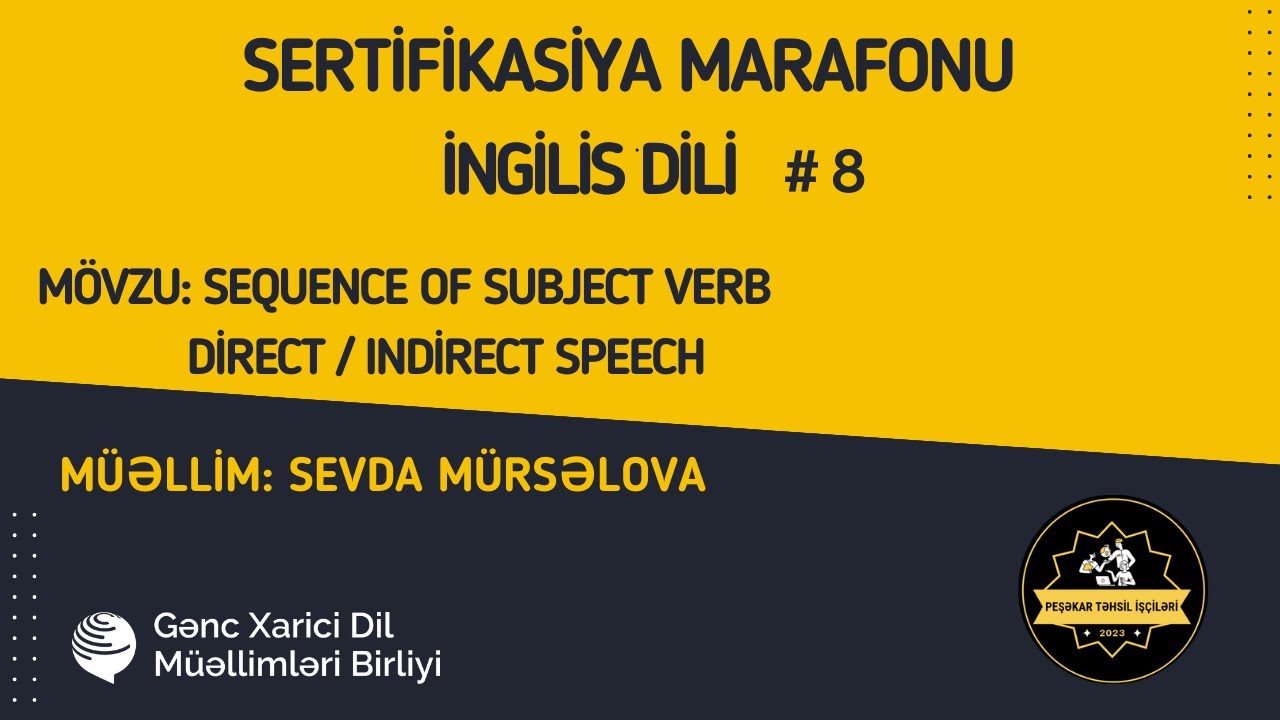 Sertifikasiya Marafonu. Sequence of subject verb, Direct/Indirect Speech. Sevda Mürsəlova