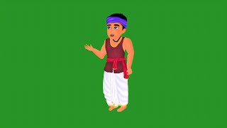 Village man green screen cartoon/cartoon green screen/cartoon character pose