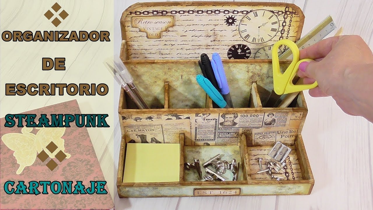 Como hacer un organizador reciclando cartón con un estilo Steampunk. Manualidades con cartón
