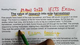 IELTS READING TIPS and Tricks 2023 | mite harvestmen answers 29 april ielts exam reading practice