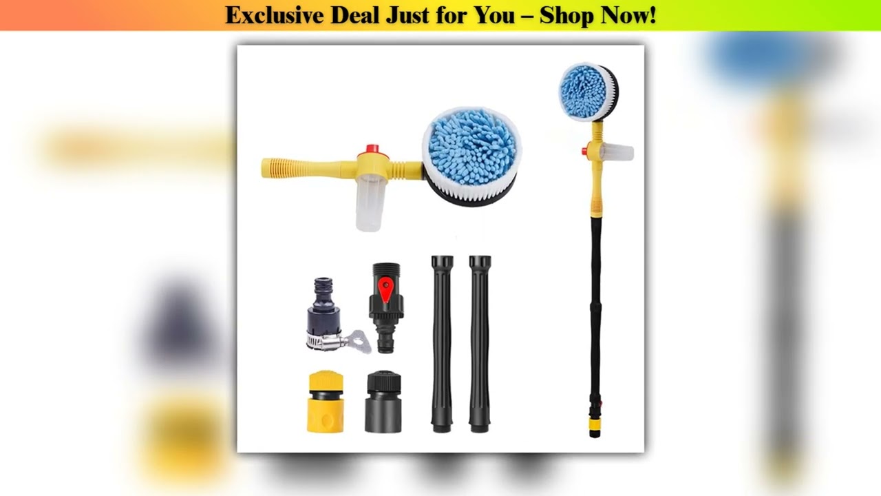 Deal Auto Rotating Car Wash Brush Kit - 360° Spin Long Handle Pressure Washer Mop with Hose Nozzle•