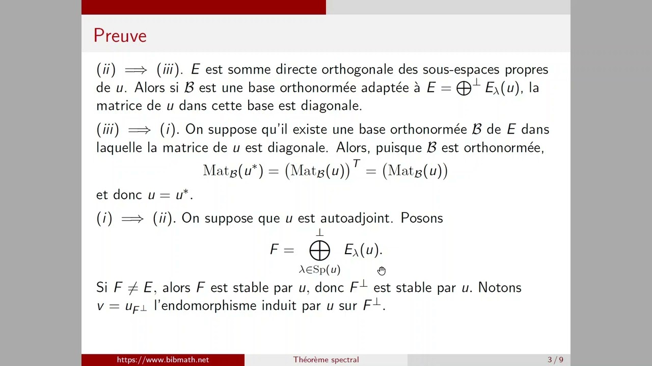 Théorème spectral pour les endomorphismes auto-adjoints - réduction des matrices symétriques