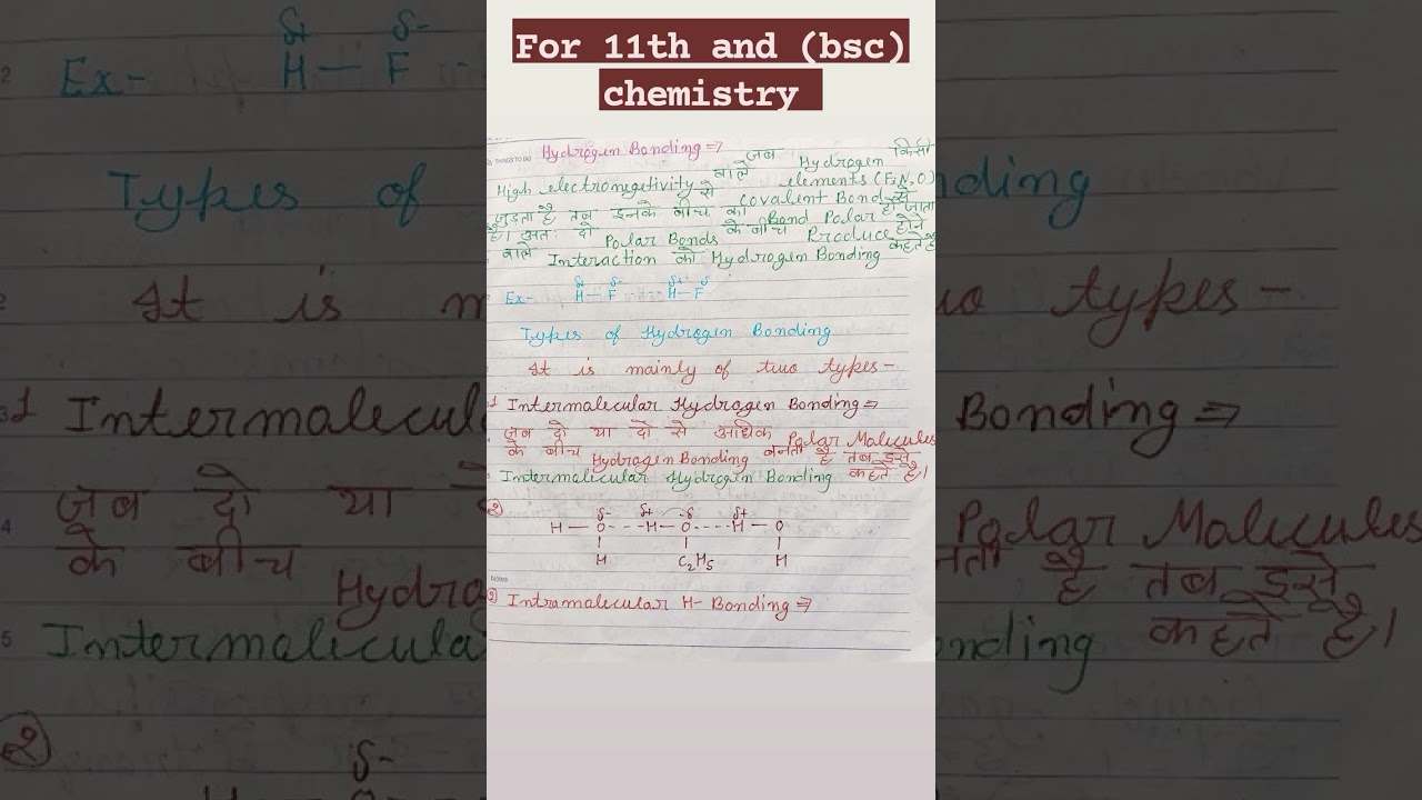 most important topic Hydrogen bonding for 11th and bsc chemistry 