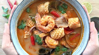 SEAFOOD TOM YUM SOUP RECIPE || THAI CREAMY TOM YUM SOUP (ต้มยำทะเล)