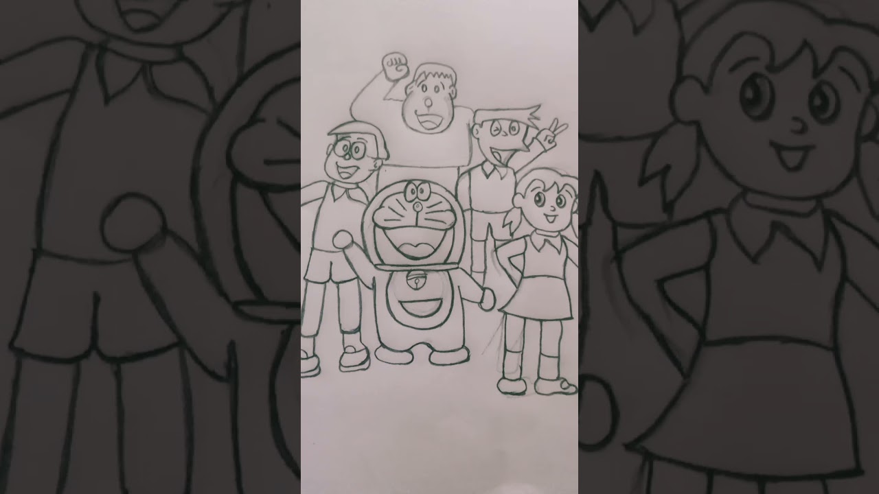 Doremon and friends sketch for beginners to draw