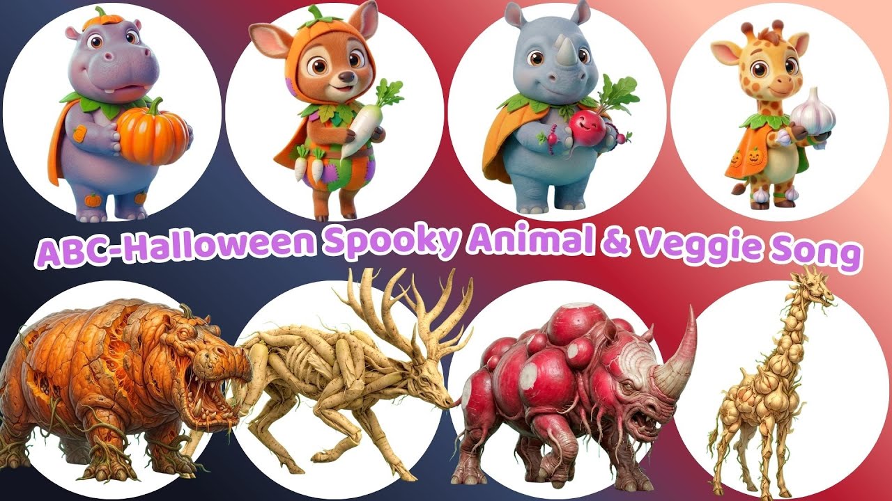 Песенка про звуки овощей и животных на Хэллоуин 🎃 Песенка про погоню жутких фруктовых монстров | ...