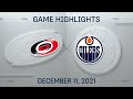 NHL Highlights | Hurricanes vs. Oilers - Dec. 11, 2021