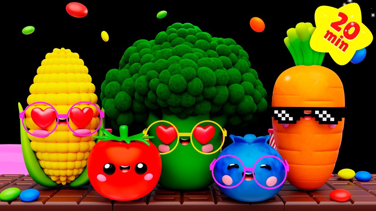 Dancing Fruits & Veggies at the Chocolate Party 🍫🥳 🎈 20 Min of Sensory Video with Nursery Rhymes