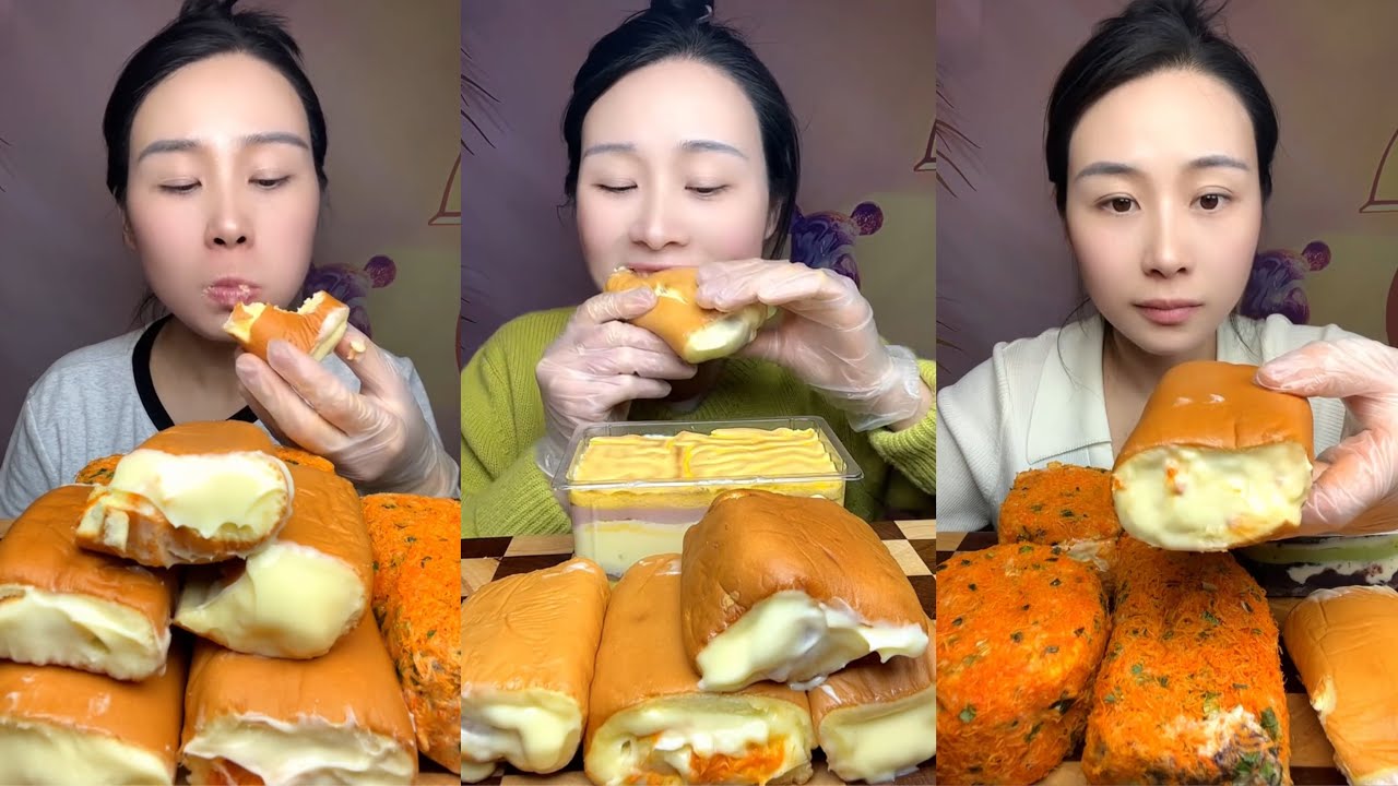 asmr mukbang - creamy mini roll cake, soybean box cake eating