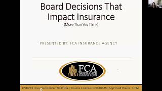 Discover Board Decisions That Impact Insurance on Webinar Wednesday by FCA Insurance