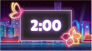 Colorful Neon City Skyline 2 Minute Timer