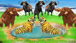 Tiger vs Buffalos | Woolly Mammoth Helps Buffalos from Hungry Tiger - Animal Revolt Battle screenshot 5