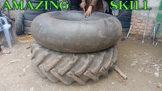 How to Fix Tractor Tyre Puncture with Technique Work | Repair Tractor Tyre Puncture | Repair Tyre