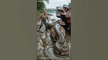 Giant Swollen Snake Mystery by the River! 강가의 팽창 뱀 미스터리! 川辺の巨大ヘビの正体！ 🐍😱✨#wildlife #hippo