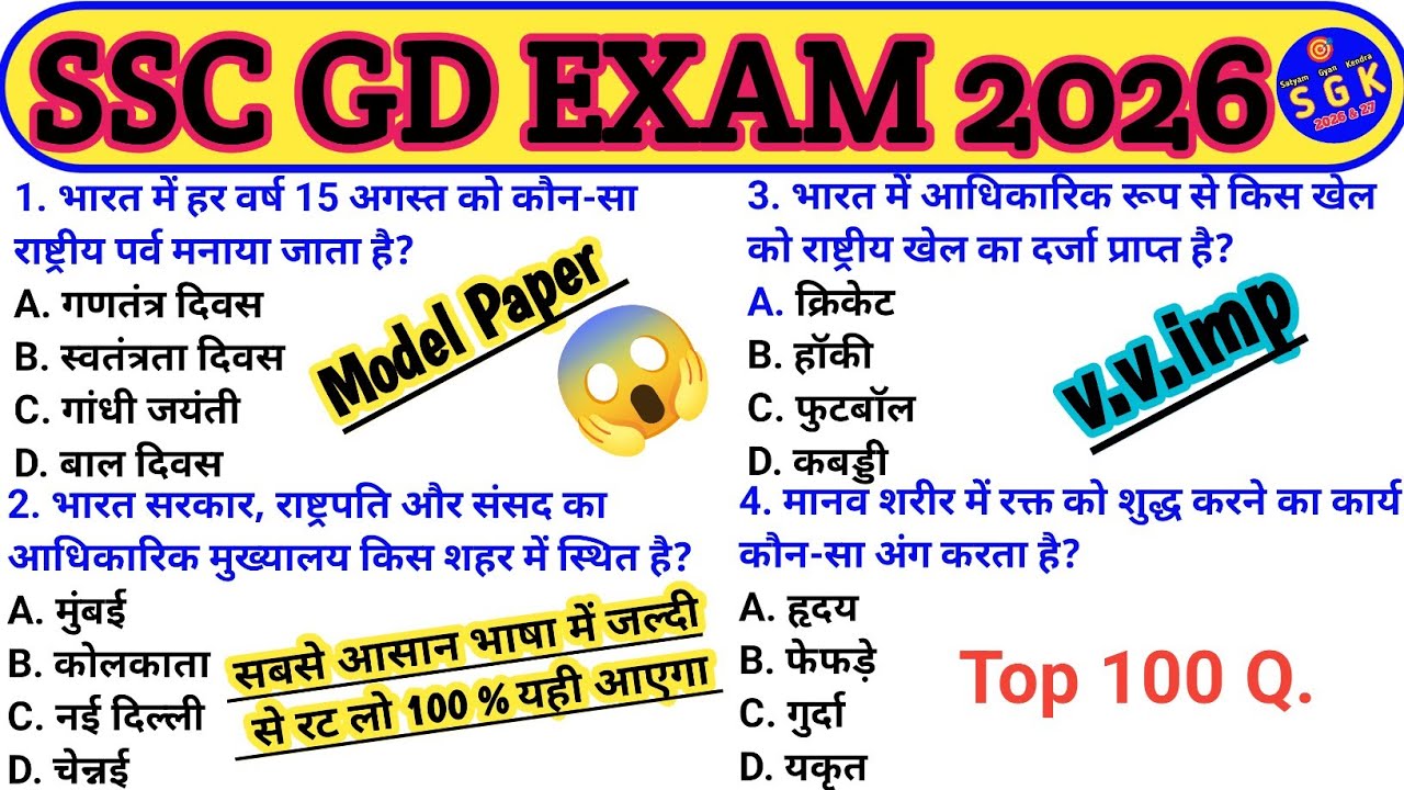SSC GD Constable 2026😱most important question/SSC GD GK practice set/GK classes/SSC GD 2026 #sscgdgk