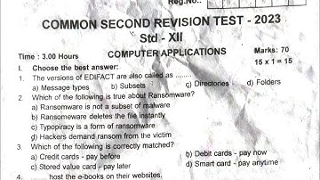 12th computer application second revision examination  question paper 2023|Original question paper|