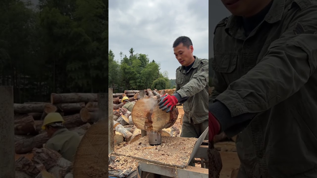 Splitting firewood to used it in extreme winter 