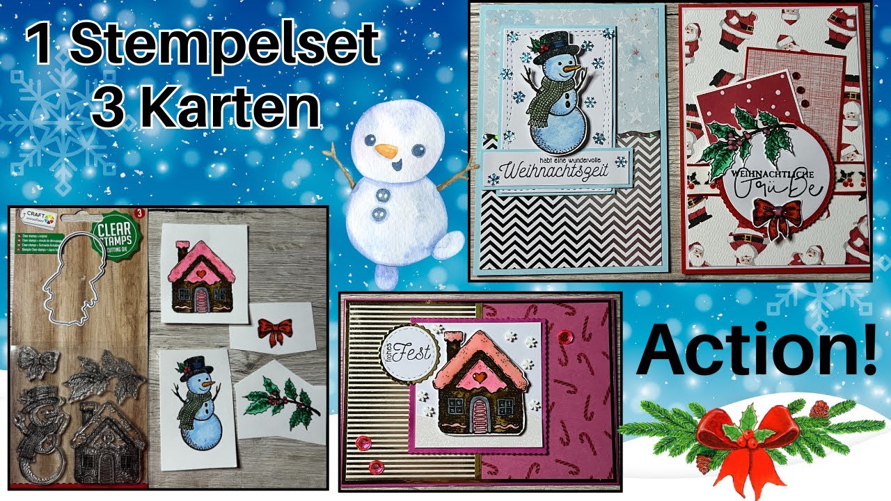 Action ️ 3 Weihnachtskarten ️ - 1 Stempelset - YouTube