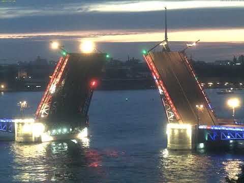 TIMELAPSE Развод Дворцового моста Санкт-Петербург 30 июня 2020 Белые ночи. Drawbridge opening white