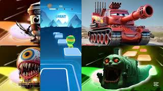 Capuccino assasino 🆚️Lightning McQueen Tank🆚️Monster school bus🆚️Thomas the Tank Engine in Tiles Hop