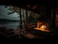 Cozy rain on porch with crackling fireplace and gentle rain sounds to relaxing and sleeping