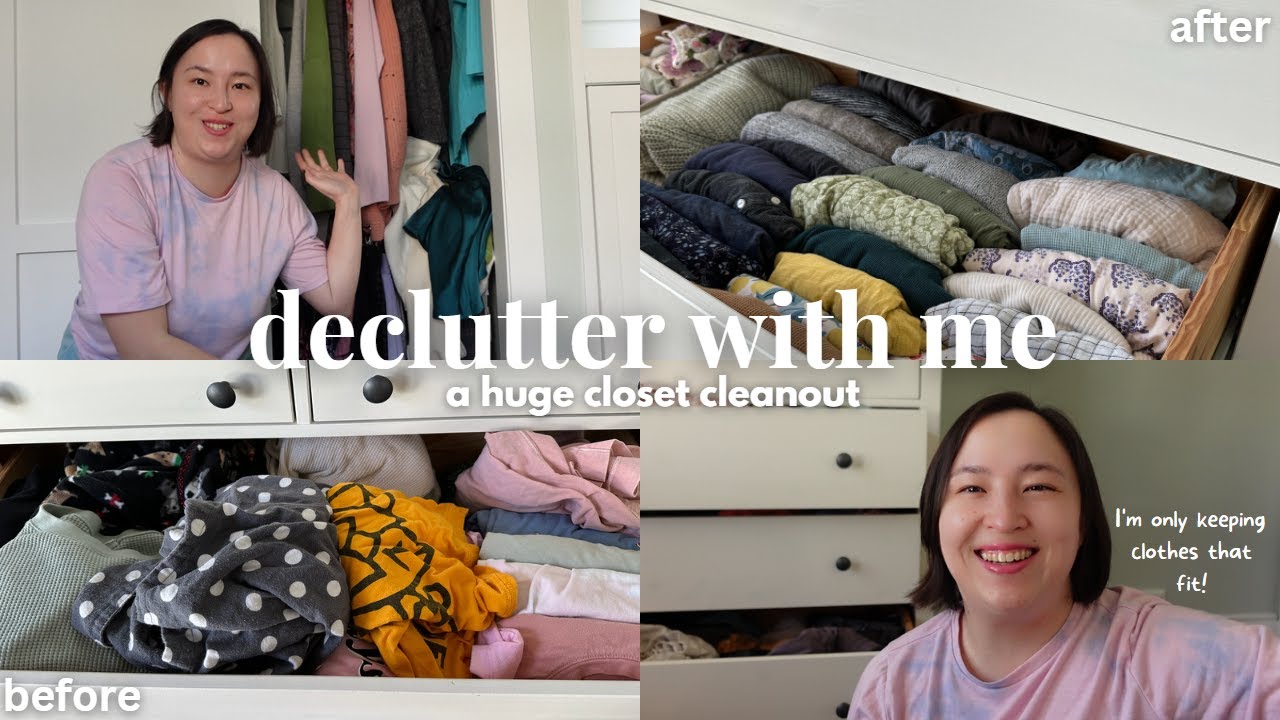 Closet Declutter with Me: huge closet cleanout before and after ...