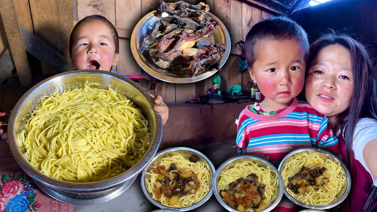 Buff Thukpa Soup Eating | Buff Noodle Soup Recipe In Village | रागाको सिकुटीको  झोल सँग थुक्पा खाको