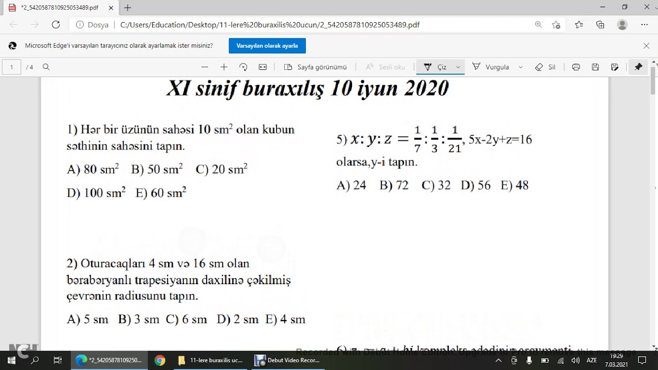 Riyaziyyat buraxılış imtahanı,10 iyun 2020 ci il