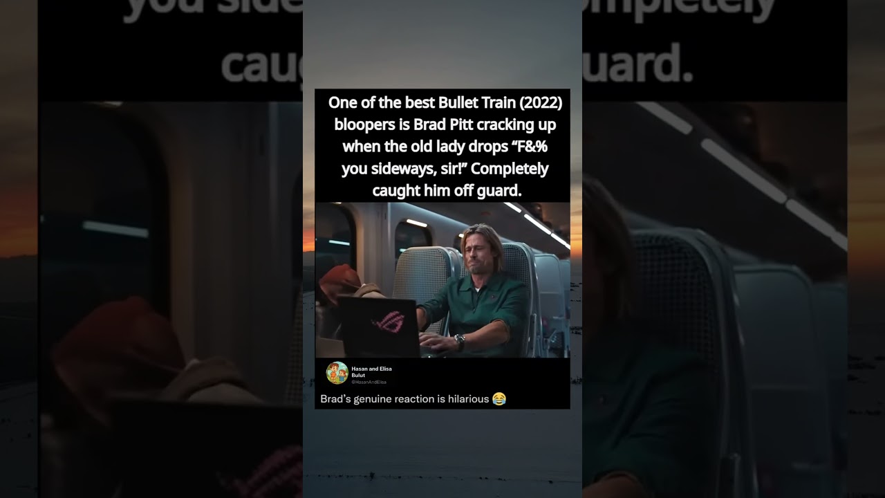 One of the best Bullet Train (2022) bloopers is Brad Pitt cracking up when the old lady drops 